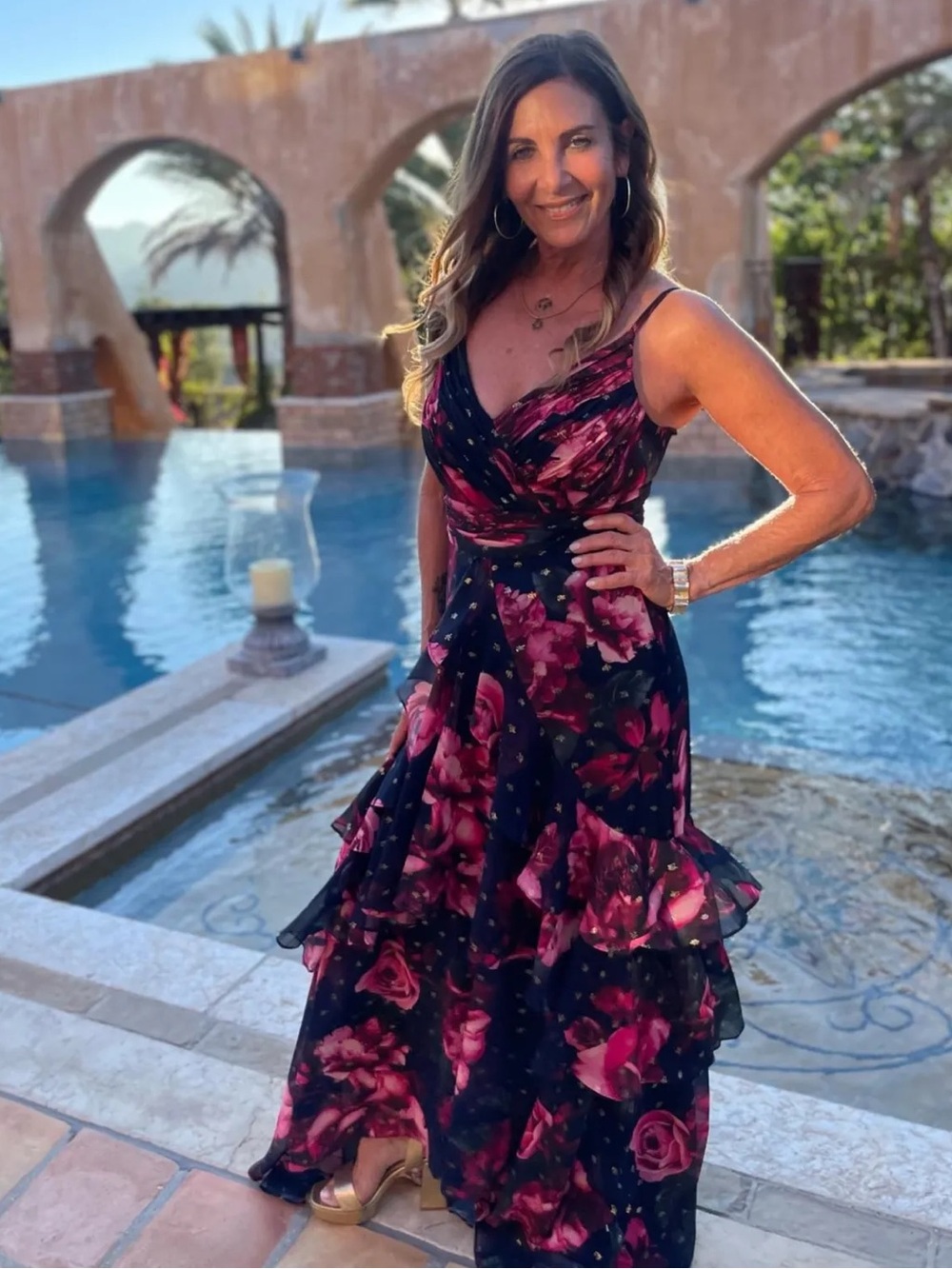 XSCAPE floral formal evening gown as seen on GOLDEN BACHELOR
